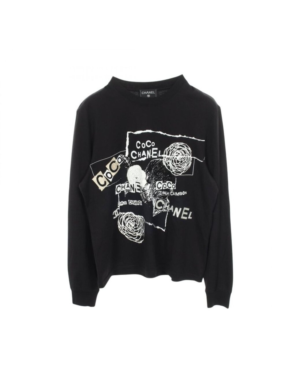 Chanel Long Sleeve T-Shirt CC Logo Camellia Sequin Cotton